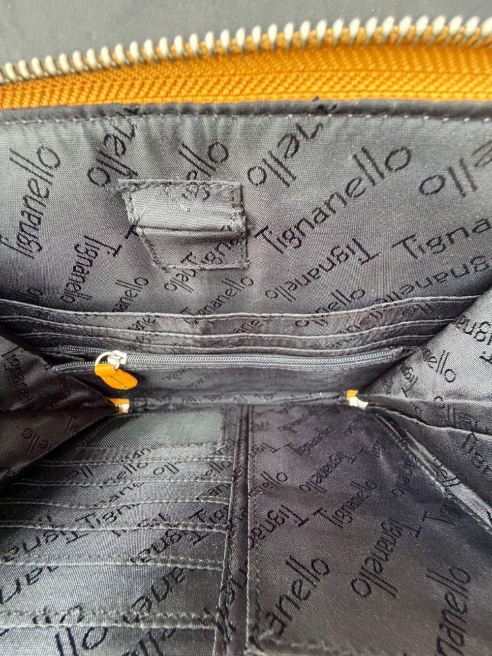 Tignanello Yellow Leather Crossbody Bag Adjustable Strap Organizer Purse - Picture 12 of 16
